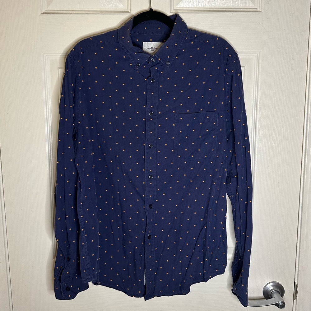 Goodfellow & Co navy w orange long sleeve button down shirt - Size L